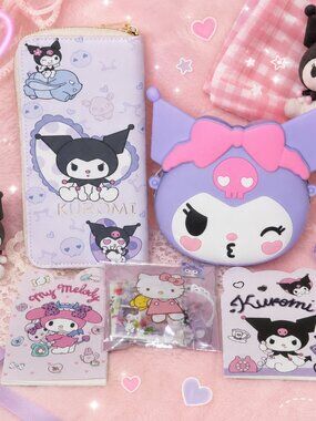 Purple Kuromi Kissy Face Mini Crossbody Bag & Wallet Birthday Gift Set